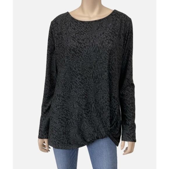 *Max & Mia Women's Black Gray Animal Print Cozy Twist Front Tunic Top - MEDIUM - Picture 1 of 1